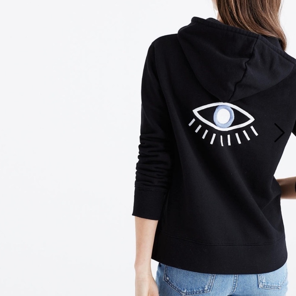 Madewell Embroidered Evil Eye Hoodie Sweatshirt Black Woman’s Medium M
